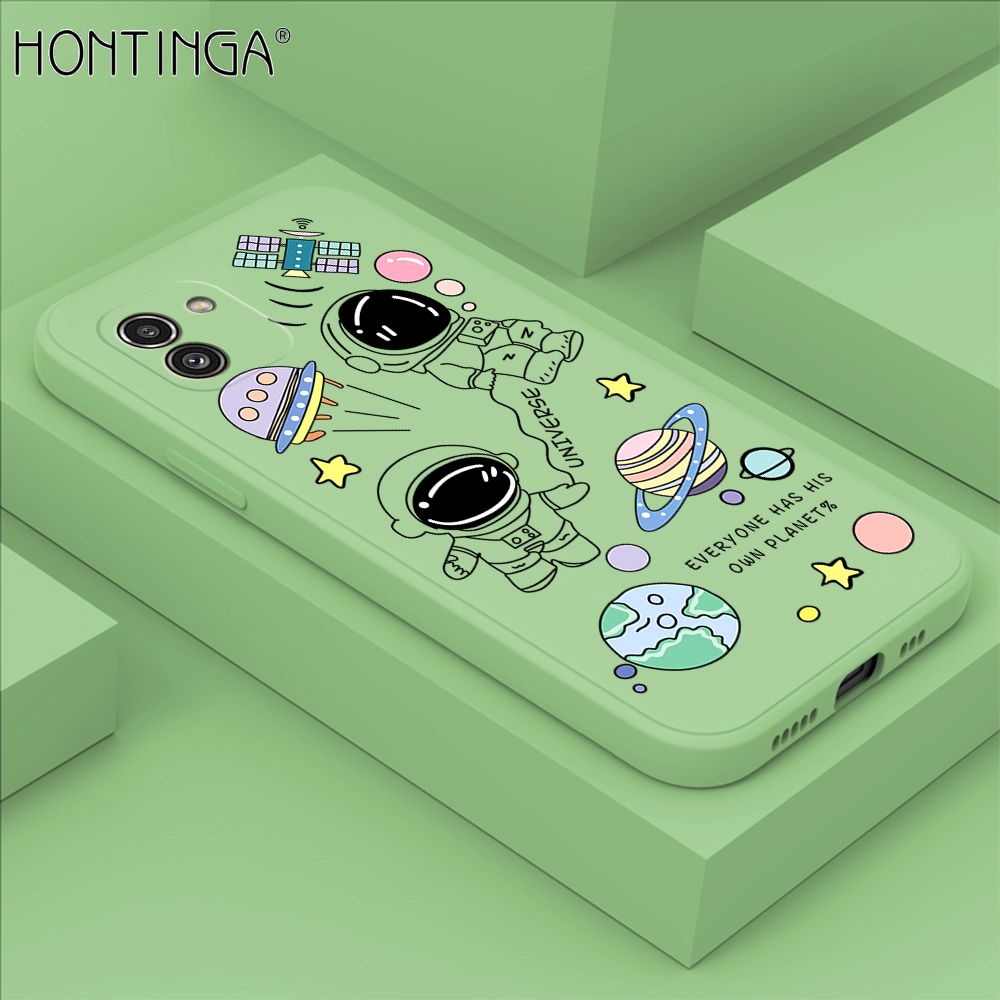 Hontinga for Samsung Galaxy A03 Back Cover Earth Planet Astronaut Cases Square Edge Liquid Silicone Phone Case