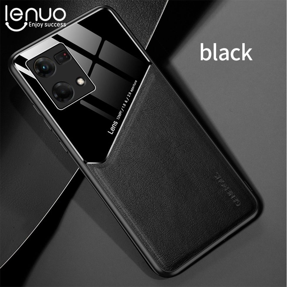 Lenuo For Oppo Reno7 4G / Reno8 4G / F21 Pro 4G / F21s Pro Case Leather Texture Car Magnetic Holder Back Cover Soft Silicon Frame Shockproof Casing