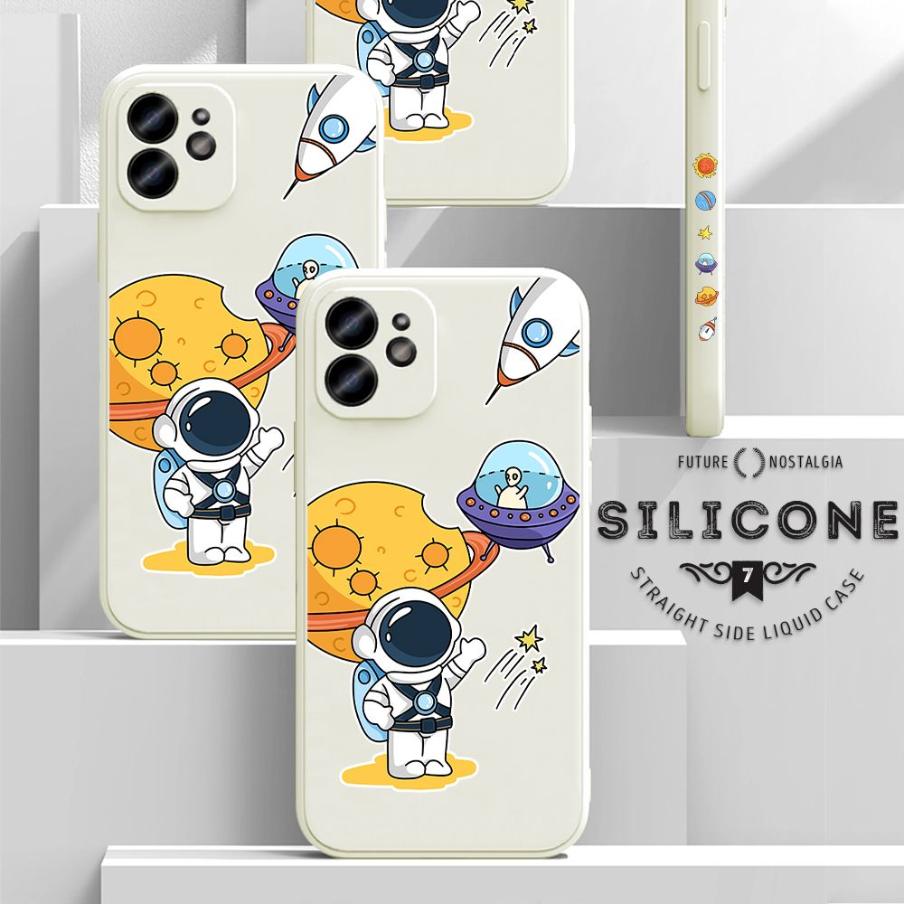 Jizetin for Xiaomi Mi 9 SE Case Side Design Phone Cover Moon Space Astronaut Cover Square Edge Pattern Liquid Silicone Trend Case