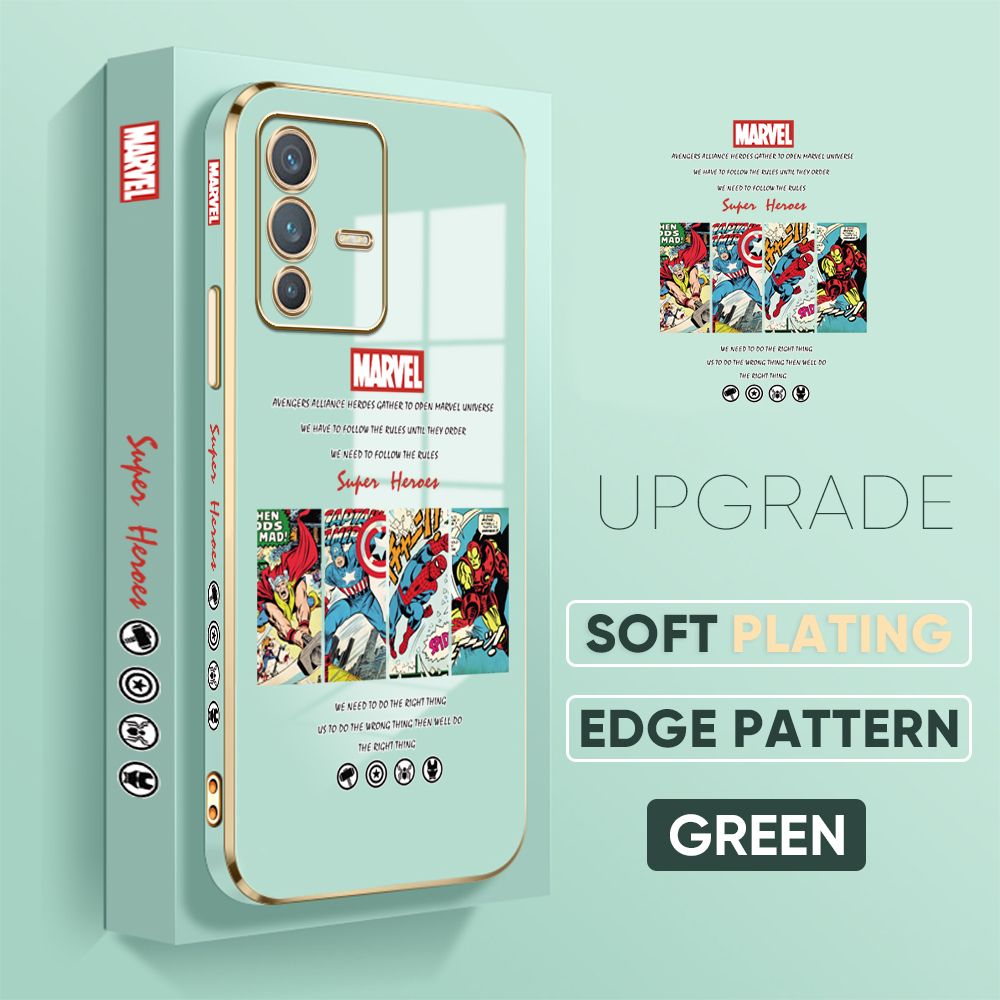 Jizetin (Free Lanyard) Vivo V23 5G Back Cover Superhero Collection Luxury 6D Plating Case Side Pattern Soft Silicone Square Phone Cases