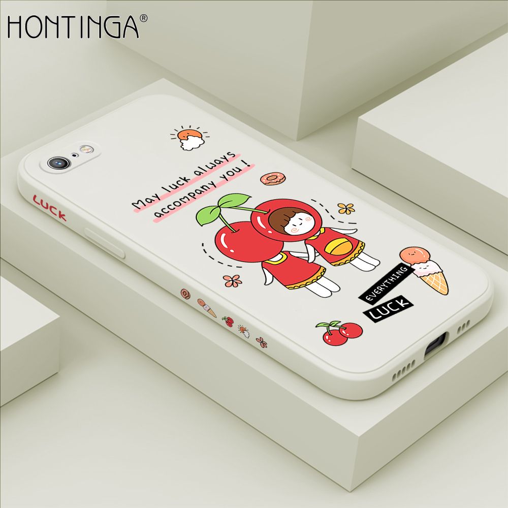 Hontinga for iPhone 6 6S Case Side Design Cute Cherry Girl Back Cover Soft Square Edge Pattern Liquid Silicone Trend Phone Cases