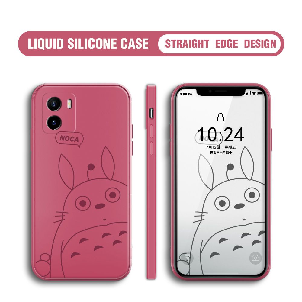 BILI for Vivo Y15S / Y15A Back Cover Lovely Totoro Multicolor Liquid Silicone Phone Case Soft Square Lens Protection Phone Cases
