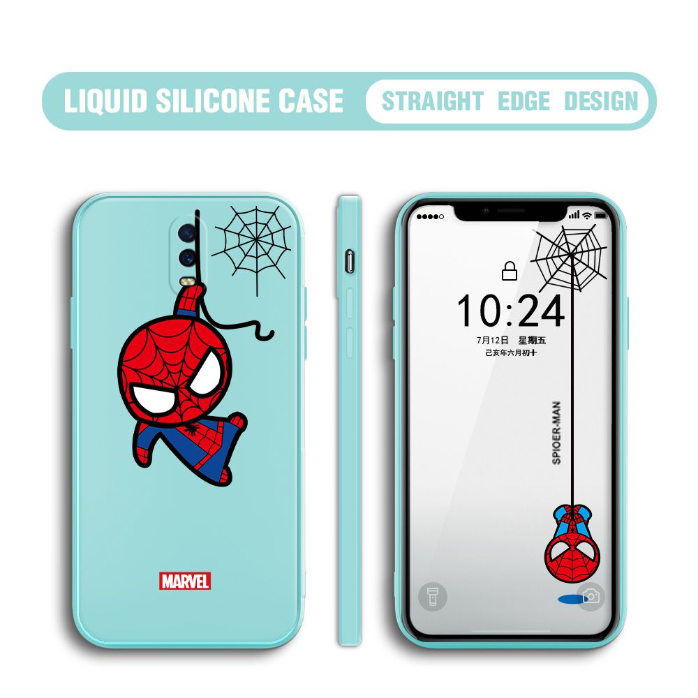 BILI for OPPO R17 Back Cover Little Spiderman Multicolor Liquid Silicone Phone Case Soft Square Lens Protection Phone Cases