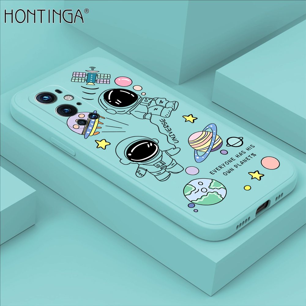 Hontinga for OnePlus 9 Pro Case Fashion Earth Planet Astronaut Phone Case Soft Square Edge Silicone Cases Full Lens Cover Shockproof Protection Cover