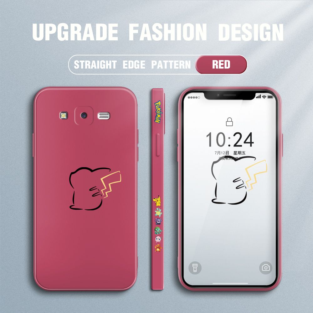 Jizetin for Samsung Galaxy J7 Core / J7 2015 Case New Pikachu Pokémon Design Side Design Phone Case Square Edge Pattern Liquid Silicone Cases Full Cover Camera Soft Protection Case