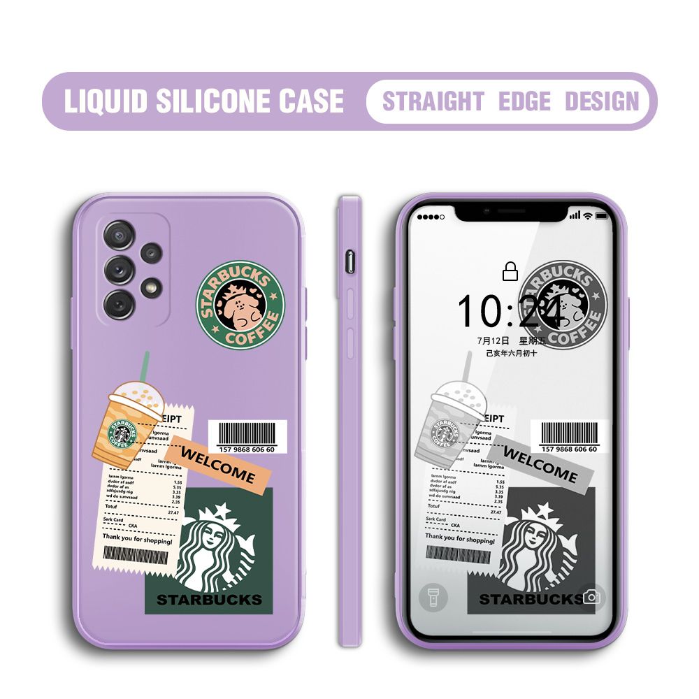 BILI for Samsung Galaxy A72 4G / A72 5G Back Cover Creative Coffee Order Receipt Multicolor Liquid Silicone Phone Case Soft Square Lens Protection Phone Cases