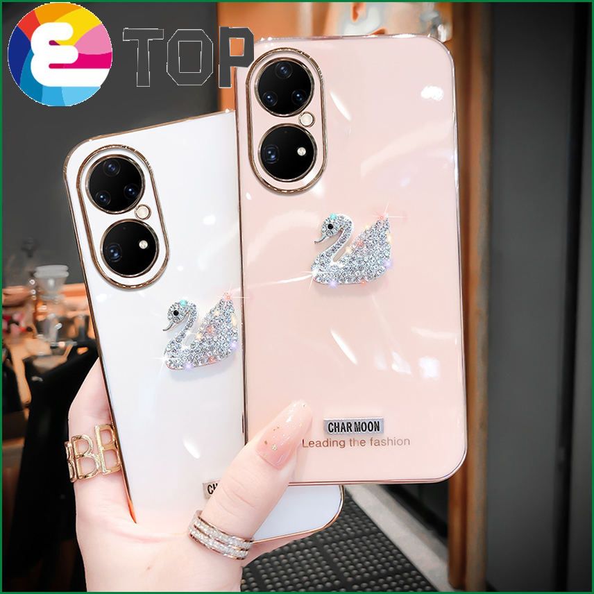 Suitable for Huawei p50 mobile phone shell lens all-inclusive silicone soft shell p50pro rhinestone little swan protective sleeve tide