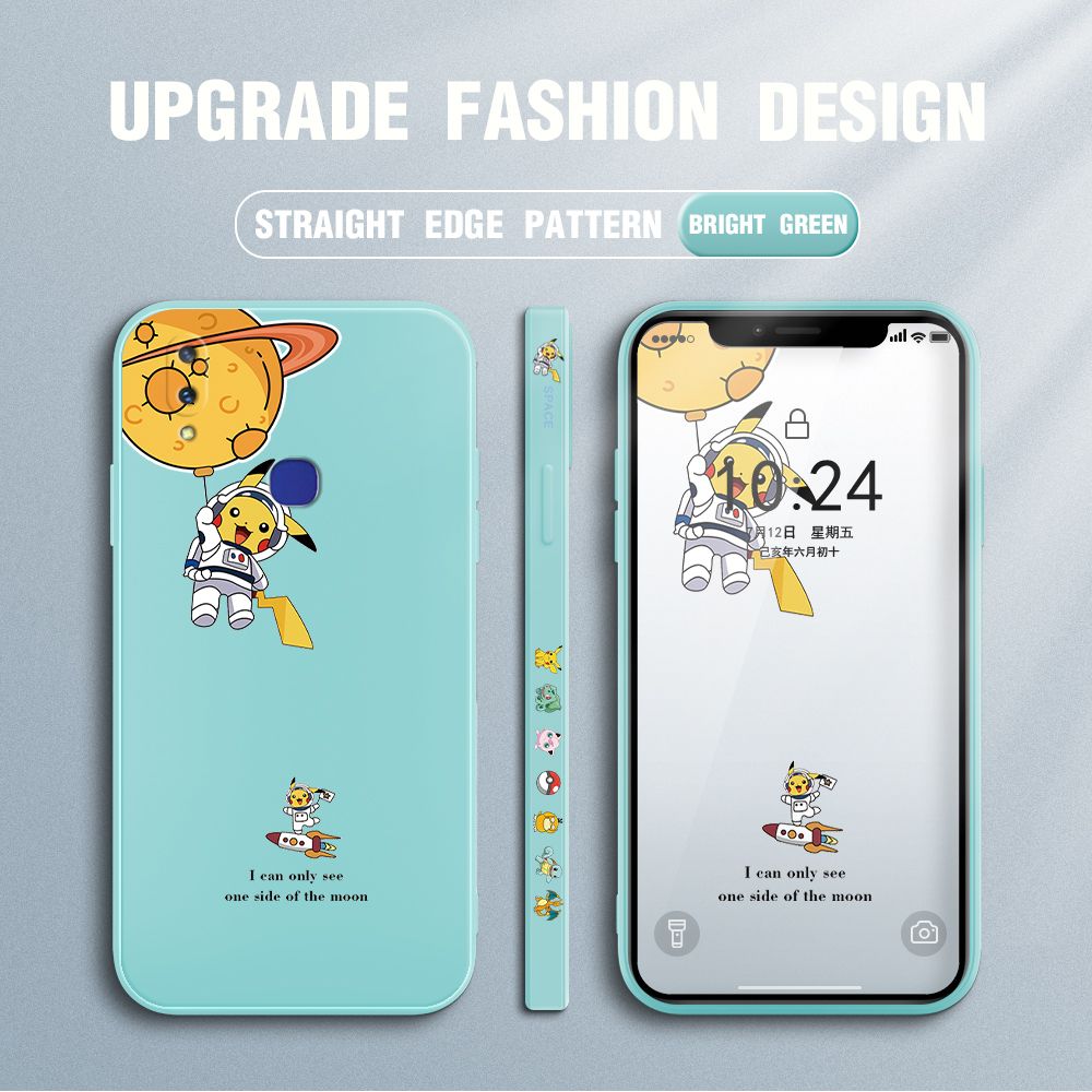 Jizetin for Vivo V11i Case Side Design Phone Cover Cute Astronaut Pikachu Cover Square Edge Pattern Liquid Silicone Trend Case