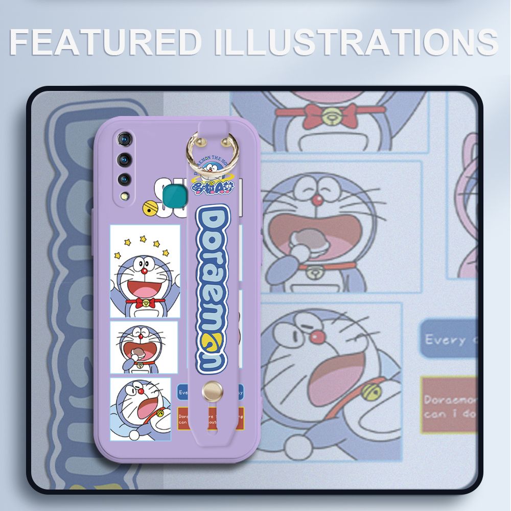 UCUC for Vivo Z1 Pro Wrist Strap Case Creative Cartoon Doraemon's Daily Life Cover Ultra Thin Anti Fall Liquid Silicone Phone Case
