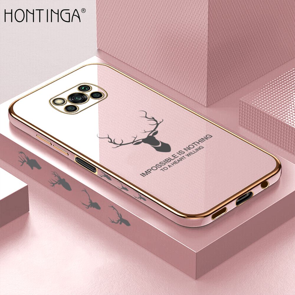 Hontinga for Xiaomi Poco X3 NFC Back Cover + Free Lanyard Luxury 6D Plating Cartoon Lucky Side Pattern Case Soft Silicone Square Phone Cases