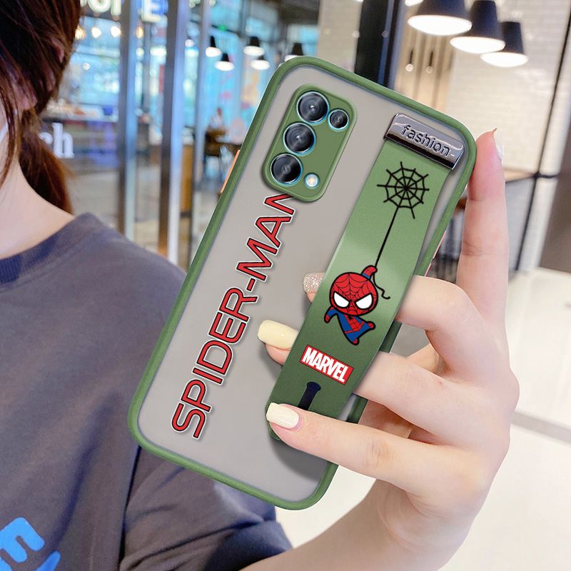 UCUC for OPPO Reno 5 5G Wrist Strap Case Superhero Spider Superman Wristband Printing Cover Shockproof Frosted Phone Case