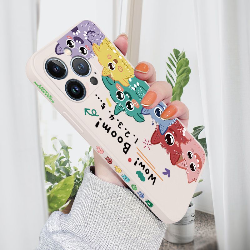 AMORVOR for iPhone 13 Pro Max Back Cover Cute Cartoon Monsters Side design Soft Case Liquid Silicone Phone Cases