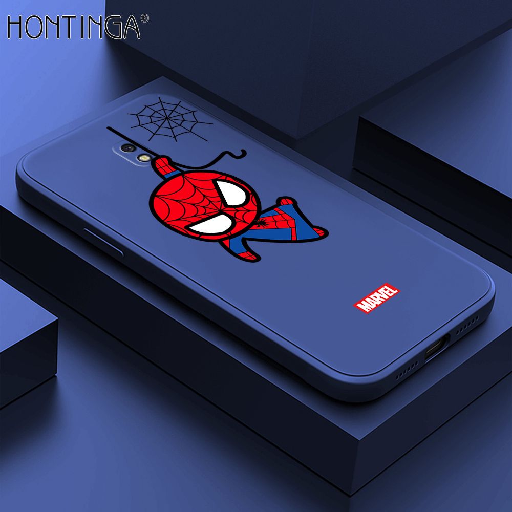 Hontinga for Samsung Galaxy J7 Pro Case Cute Marvel Avengers Cartoon Spiderman Spider Man Phone Case Square Edge Silicone Cases Full Lens Cover Shockproof Protection Case