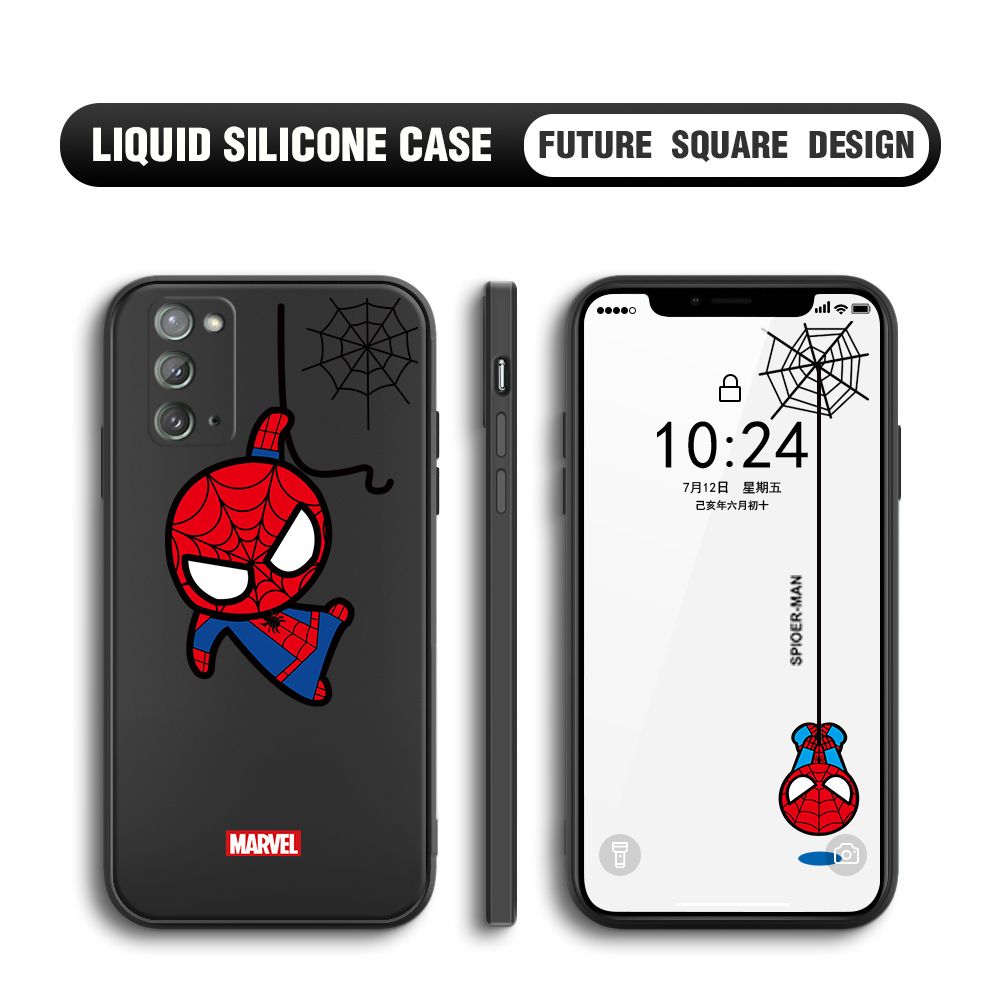 BILI for Samsung Galaxy Note 20 Back Cover Little Spiderman Multicolor Liquid Silicone Phone Case Soft Square Lens Protection Phone Cases