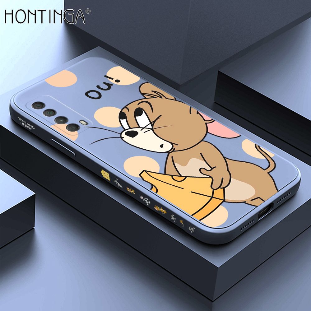 Hontinga for Huawei Y7A 2020 Case Side Design Cute Cartoon Mouse Back Cover Soft Square Edge Pattern Liquid Silicone Trend Phone Cases