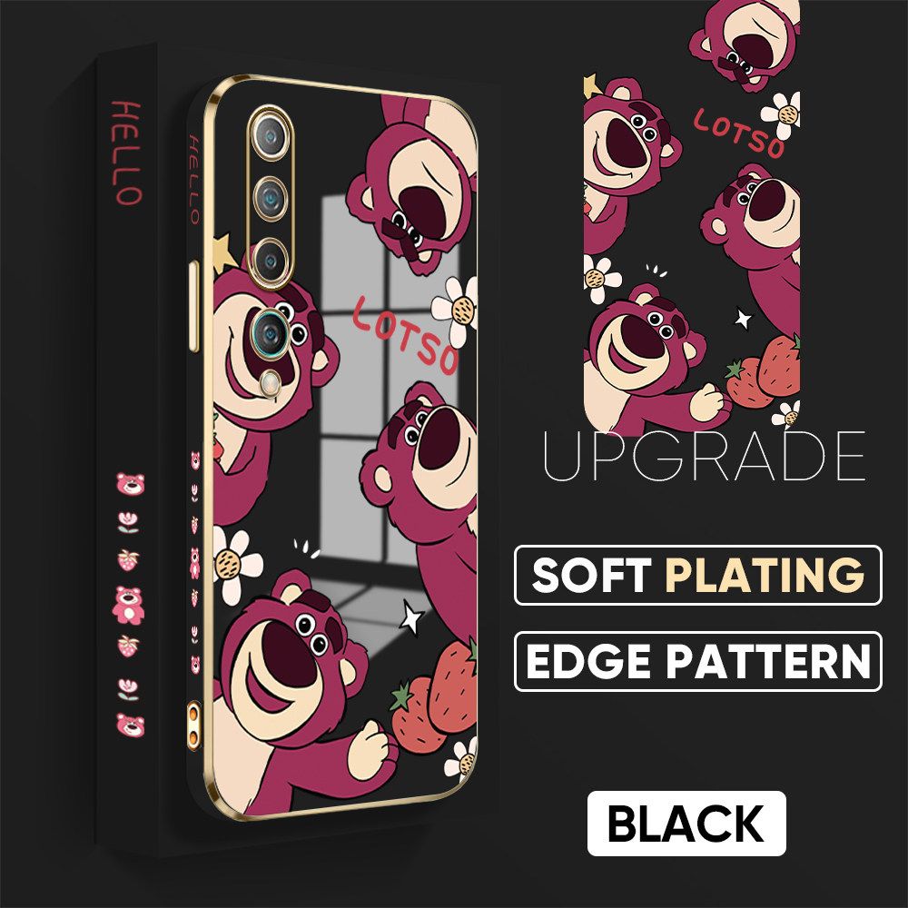 TA for Xiaomi MI 10 Back Cover + Free Lanyard Cute Bear Luxury 6D Plating Case Side Pattern Soft Silicone Square Phone Cases