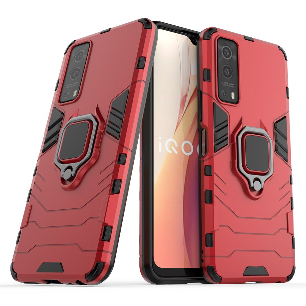 For Vivo iQOO Z3 Soft TPU + Rugged PC Dual-Combination Rotating Ring Bracket Protective Case Compatible