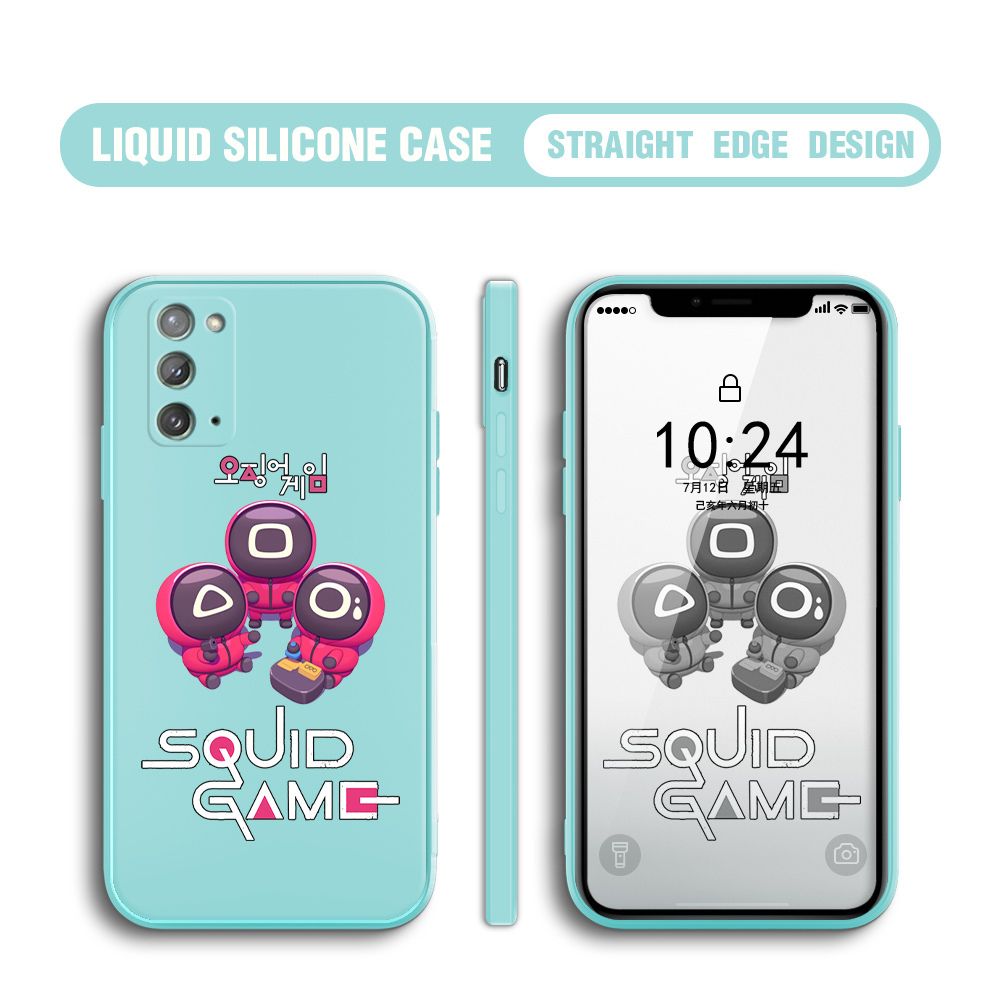 Jizetin for Samsung Galaxy Note 20 Case Cute Cartoon Cute Squid Character Phone Cover Square Liquid Silicone Shockproof Phone Protective Case