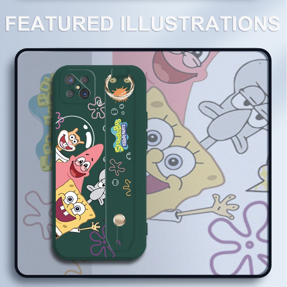 UCUC for OPPO Reno4 Z 5G Wrist Strap Case Funny Cartoon Sea Creatures Cover Ultra Thin Anti Fall Liquid Silicone Phone Case