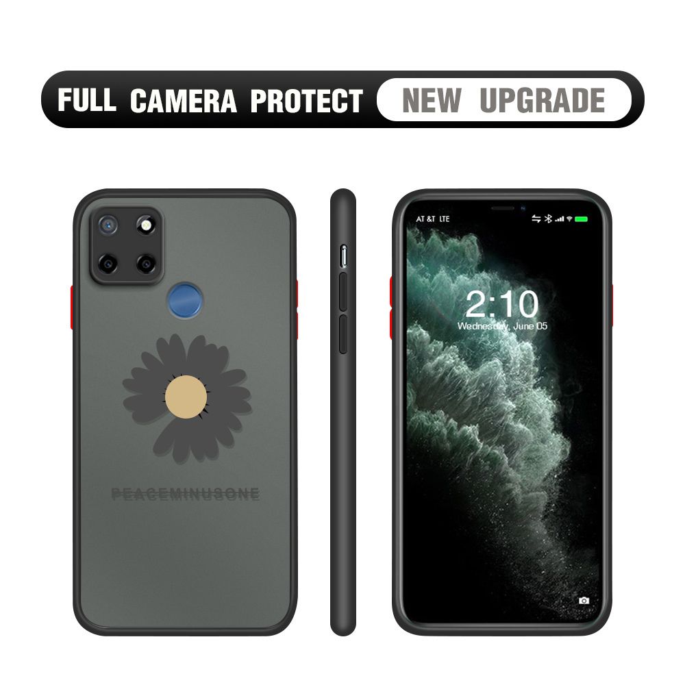 Hontinga for Realme C25S Case Daisy Flower Cover Camera Shockproof Protection Case Edge Frosted Transparent Phone Cover