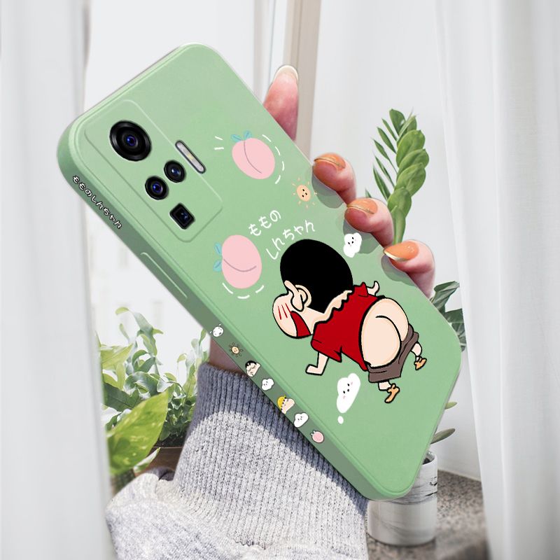 AMORVOR for Vivo X50 Pro 5G Back Cover Cute Cartoon Crayon Shin-Chan Side design Soft Case Liquid Silicone Phone Cases