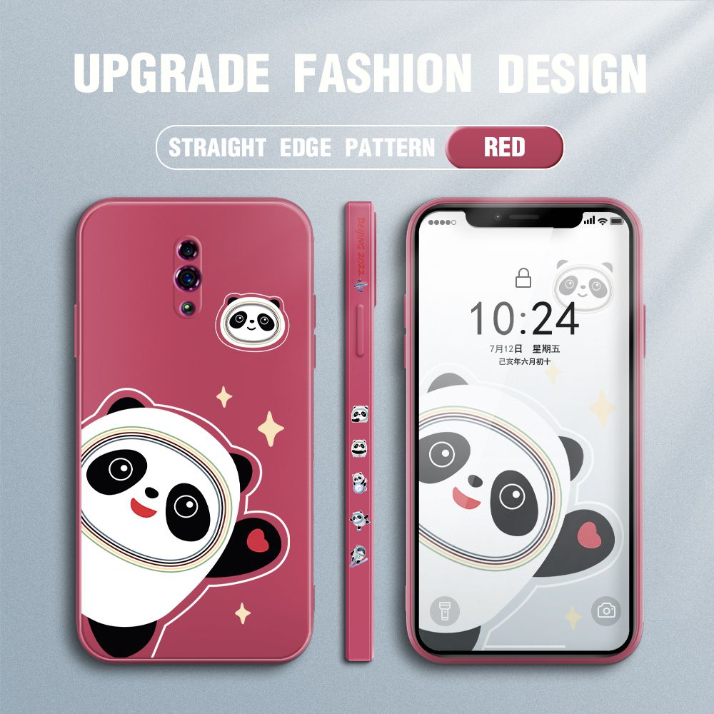 FHKL for OPPO Reno Back Cover Bing Dwen Dwen Side design Soft Case Multicolor Liquid Silicone Phone Cases