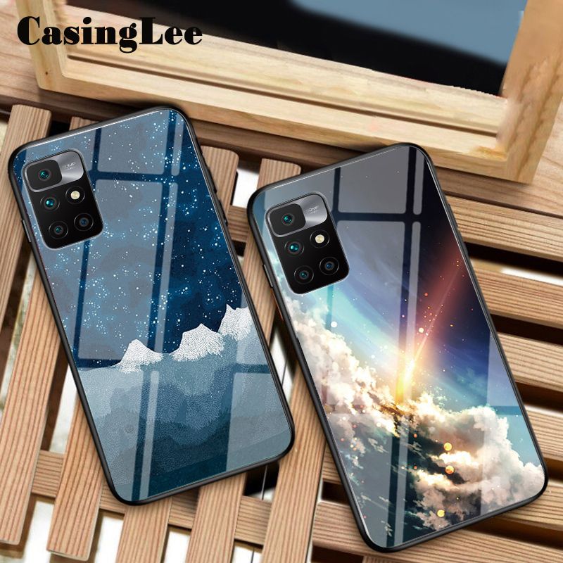 Casinglee For Redmi Note 11S Case Couple Starry Moon Glass Protector Meteor Start Back cover for Redmi Note 11S Phone cases Cover For girls and Boys