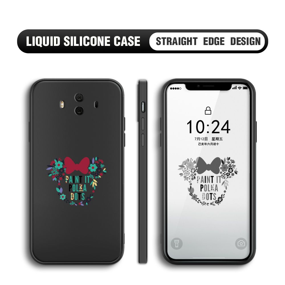BILI for Huawei Mate 10 Back Cover Flowers Minnie Multicolor Liquid Silicone Phone Case Soft Square Lens Protection Phone Cases