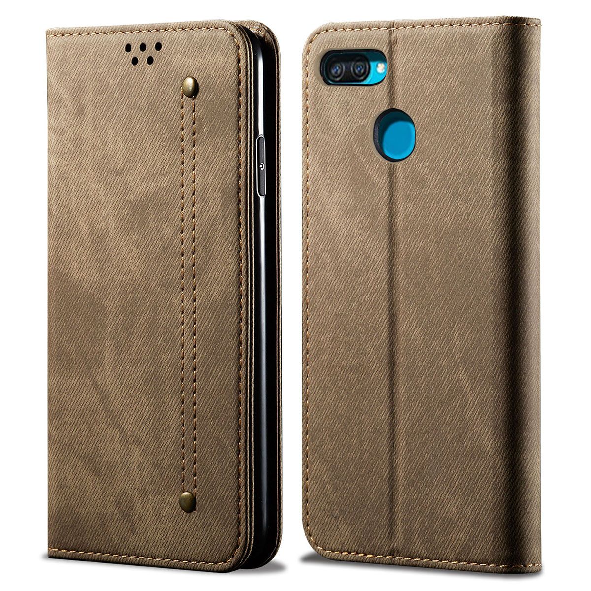 For OPPO A12 Retro Denim Leather Flip Wallet Stand Case Cover Retro Denim Leather Flip Wallet Stand Case Cover