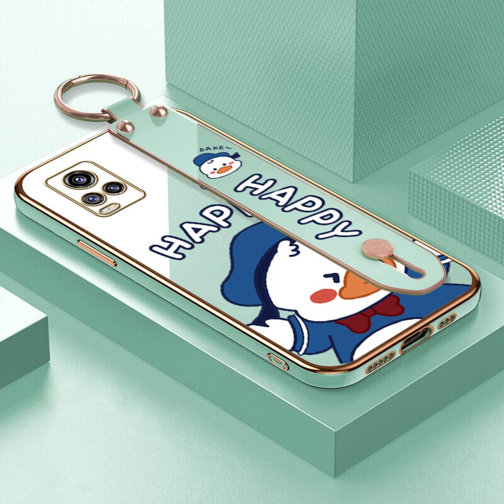 TA for Vivo V20 / V20 2021 Wrist Strap Back Cover Cute Duck Fashion Luxury 6D Plating Soft Casing Silicone Square Frame Phone Case