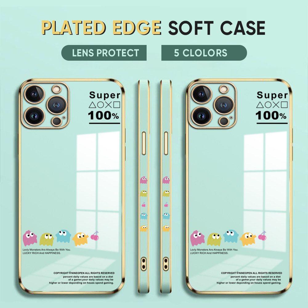 Luxury 6D Plating Case for iPhone SE 2020 Back Cover Game Little Monster Side Pattern Soft Silicone Square Phone Cases