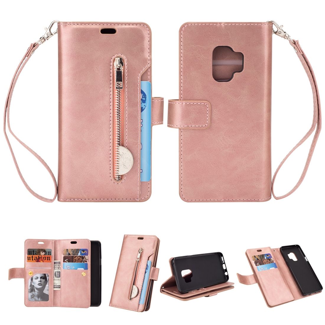 (Ready Stock)For Samsung Galaxy S9 Multifunctional Zipper Horizontal Flip Leather Case with Holder & Wallet & 9 Card Slots & Lanyard(Mint Green)