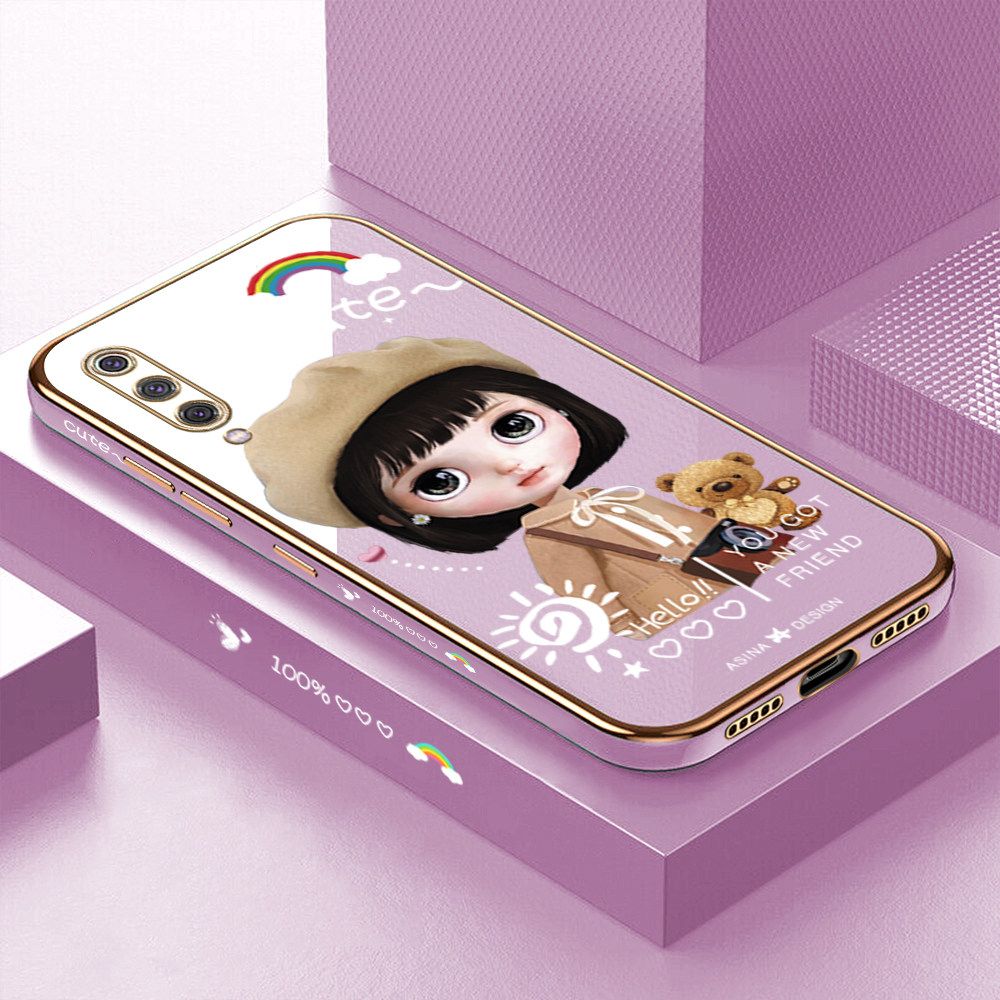 Luxury 6D Plating Soft Casing Silicone Square Frame Phone Case For Xiaomi 9 Case Shiny Bling Back Cover Cute Girl With Shoulder Bag Square Edge Pattern Design Soft Case + Free Lanyard