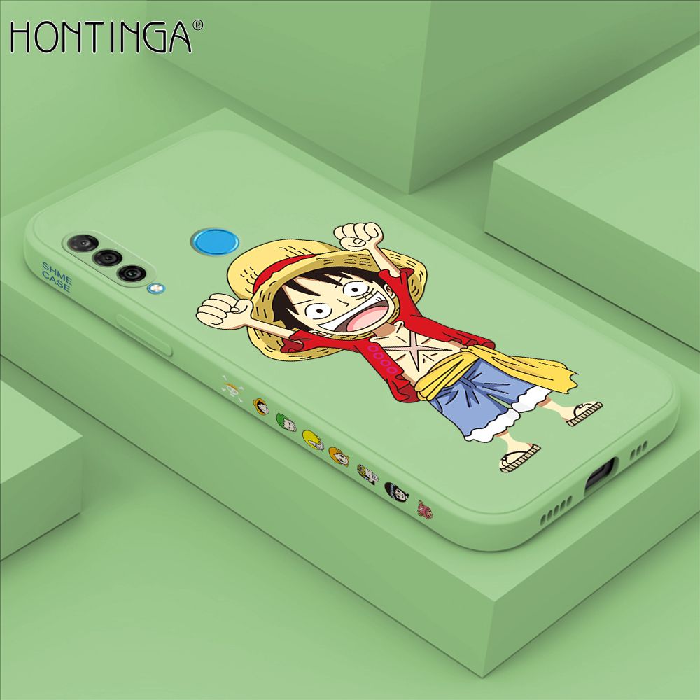 Hontinga for Huawei P30 Lite / Nova 4E Case Side Design Anime Cartoon Luffy Back Cover Soft Square Edge Pattern Liquid Silicone Trend Phone Cases