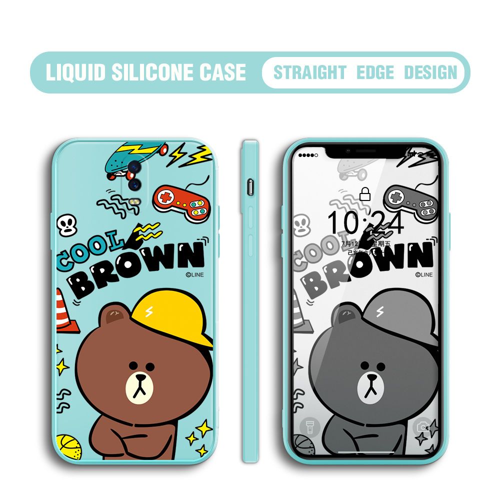 BILI for OPPO R17 Back Cover Cool Gaming Brown Bear  Multicolor Liquid Silicone Phone Case Soft Square Lens Protection Phone Cases