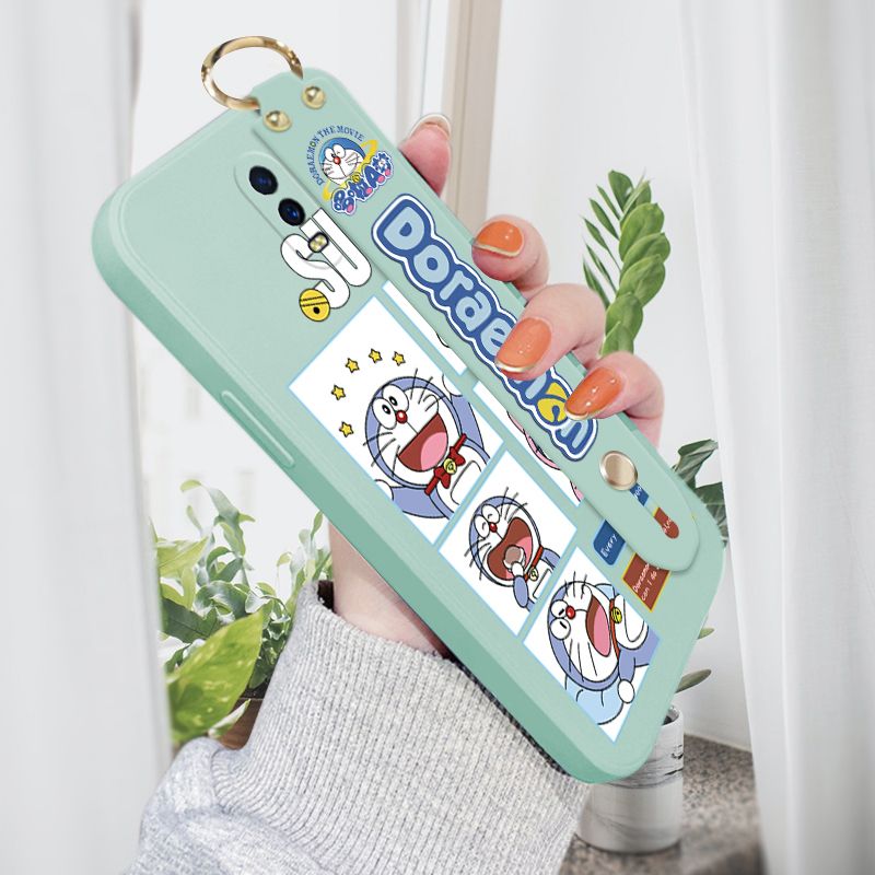 Jizetin for OPPO R17 Wrist Strap Case Creative Cartoon Doraemon's Daily Life Cover Ultra Thin Anti Fall Liquid Silicone Phone Case
