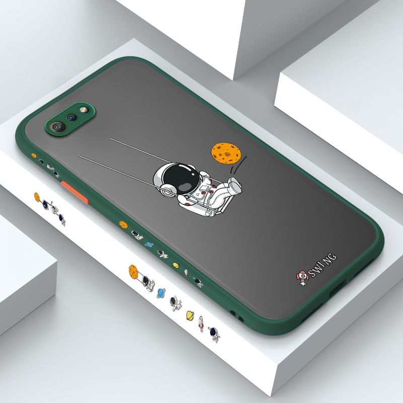 ZeroQiQi for Realme C2 Case Astronaut Swinging Side Printing Cover Frosted Ultra Thin Protective Anti Fall Phone Case