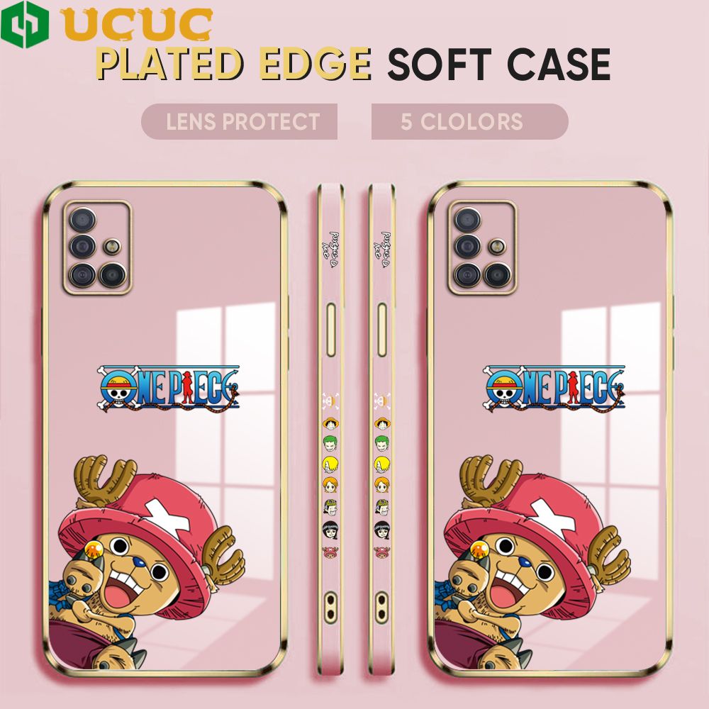 UCUC for Samsung Galaxy A51 Cover Blue Wave Ball Chopper Luxury 6D Plating Soft Casing Silicone Square Frame Phone Case Shiny Bling Back Cover + Free Lanyard