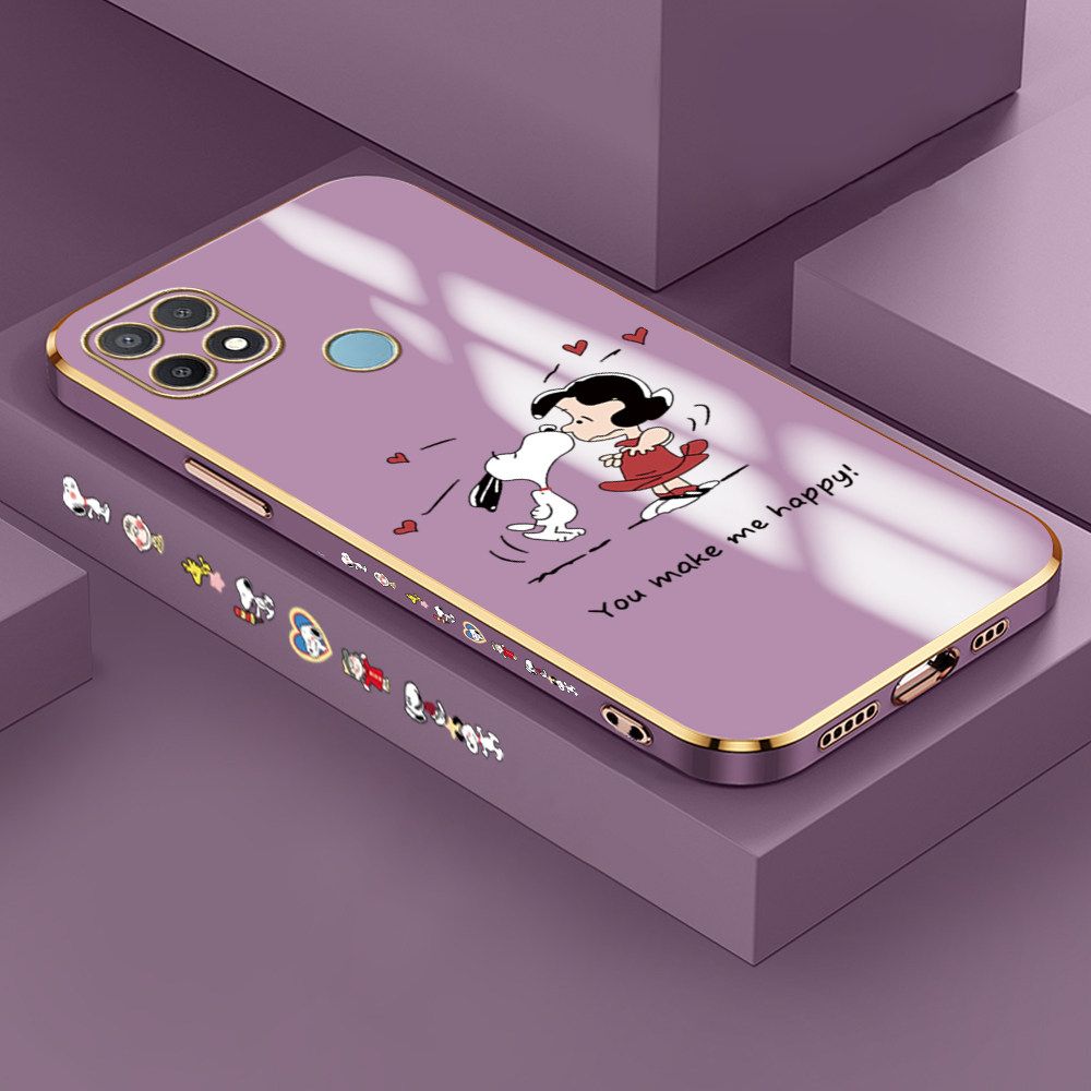 Jizetin (Free Lanyard) OPPO A15S / A15 Case Cute Puppy Little Girl Luxury 6D Plating Soft Casing Silicone Ultra Thin Phone Cover
