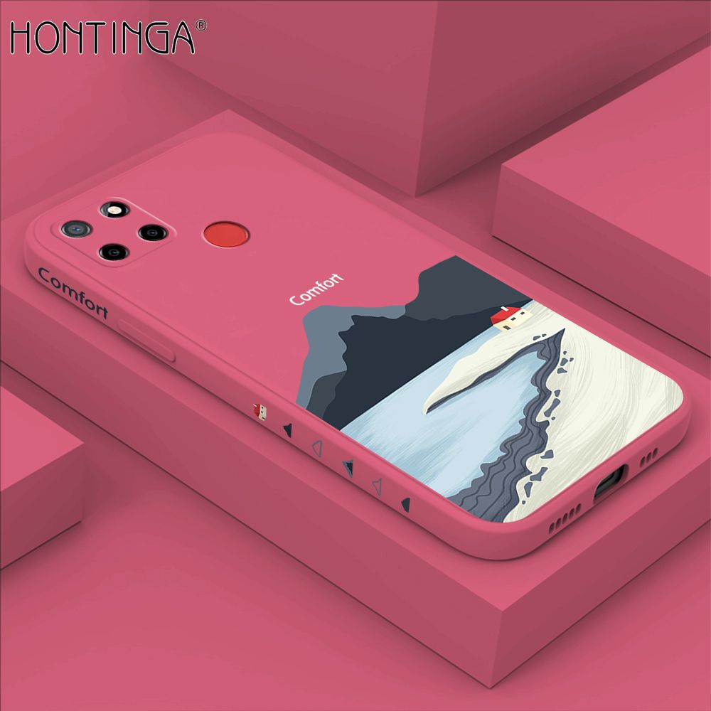 Hontinga for Realme C12 / C25 / C25S / Narzo 20 / Narzo 30A Case Side Design New Mount Back Cover Soft Square Edge Pattern Liquid Silicone Trend Phone Cases