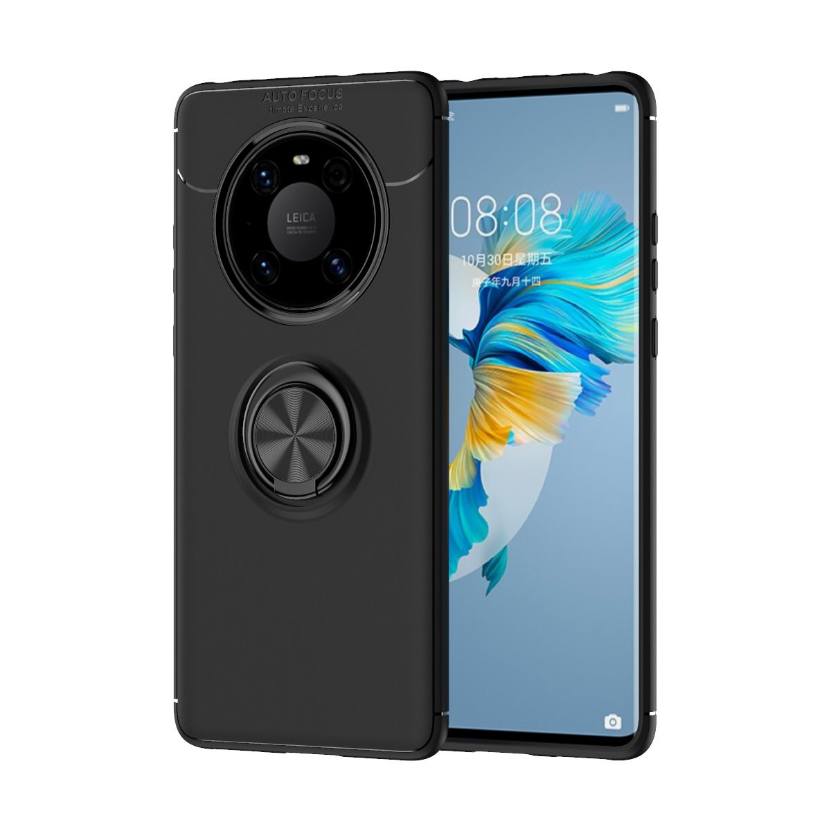 For Samsung Huawei Mate 40 Pro 360 Degree Rotating Ring Clip Holder Case (Compatible with Magnetic Car Mount) Resilient TPU Drop Protection Armor Protective Case Cover