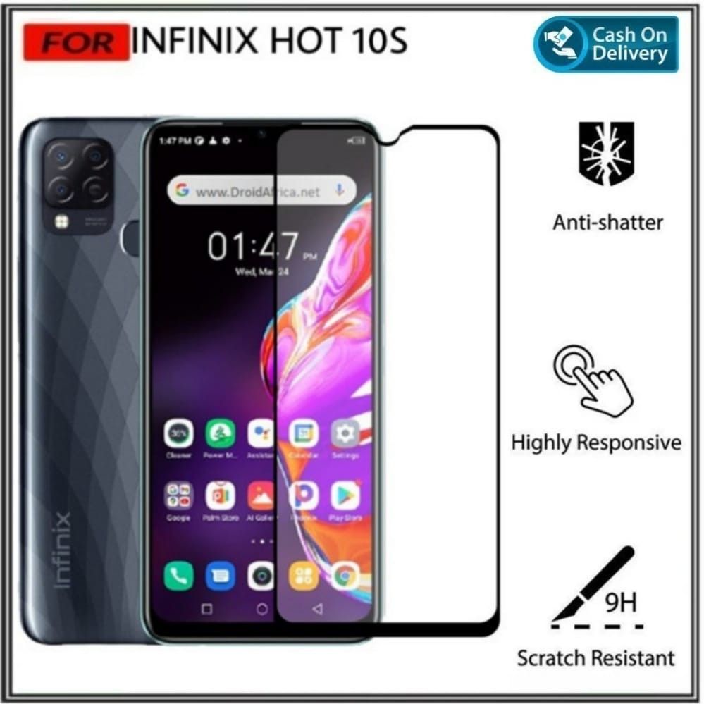 21D Tempered Glass Screen Protector For Infinix Hot 10s