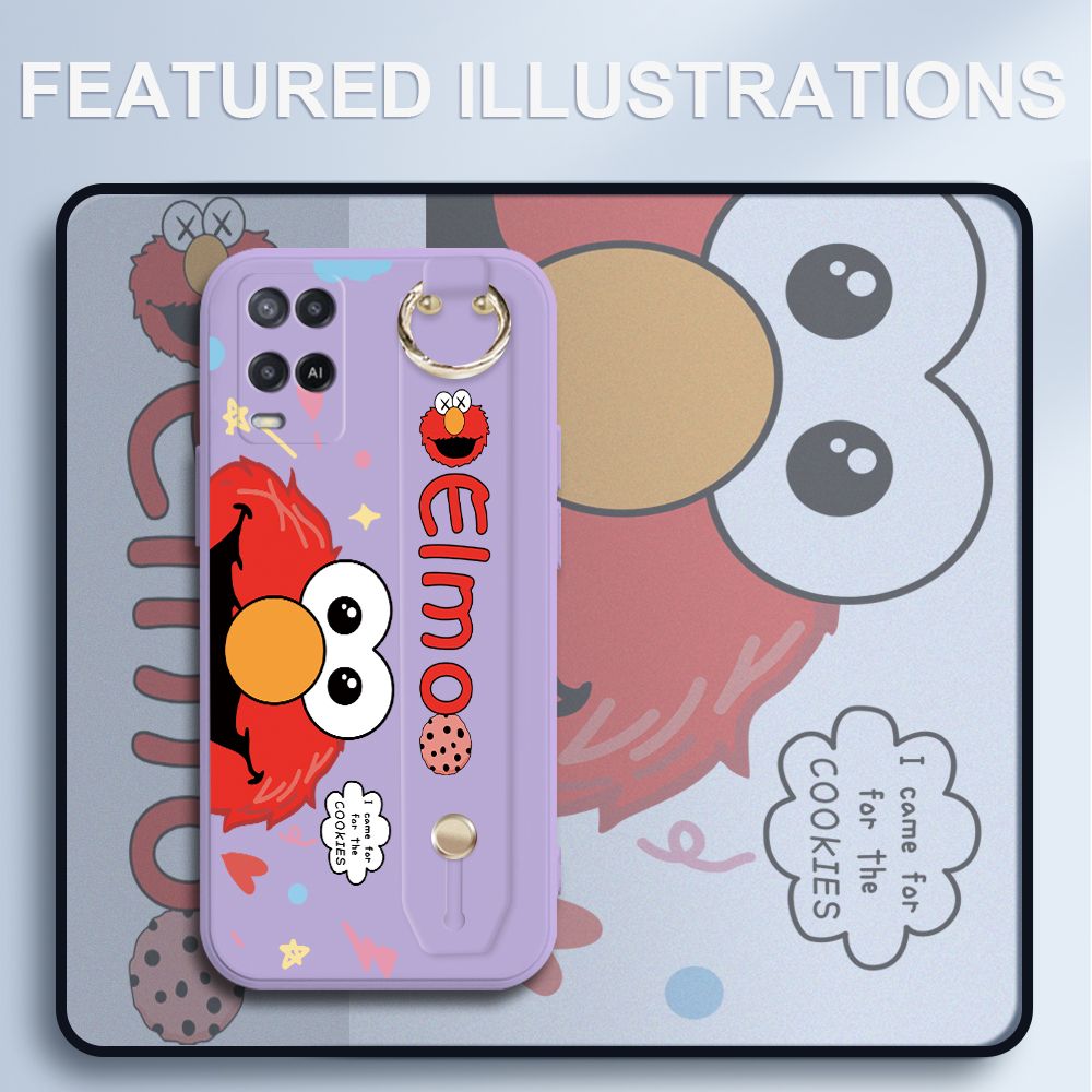 UCUC for OPPO A54 Wrist Strap Case Creative Cartoon Red Haired Monster Cover Ultra Thin Anti Fall Liquid Silicone Phone Case