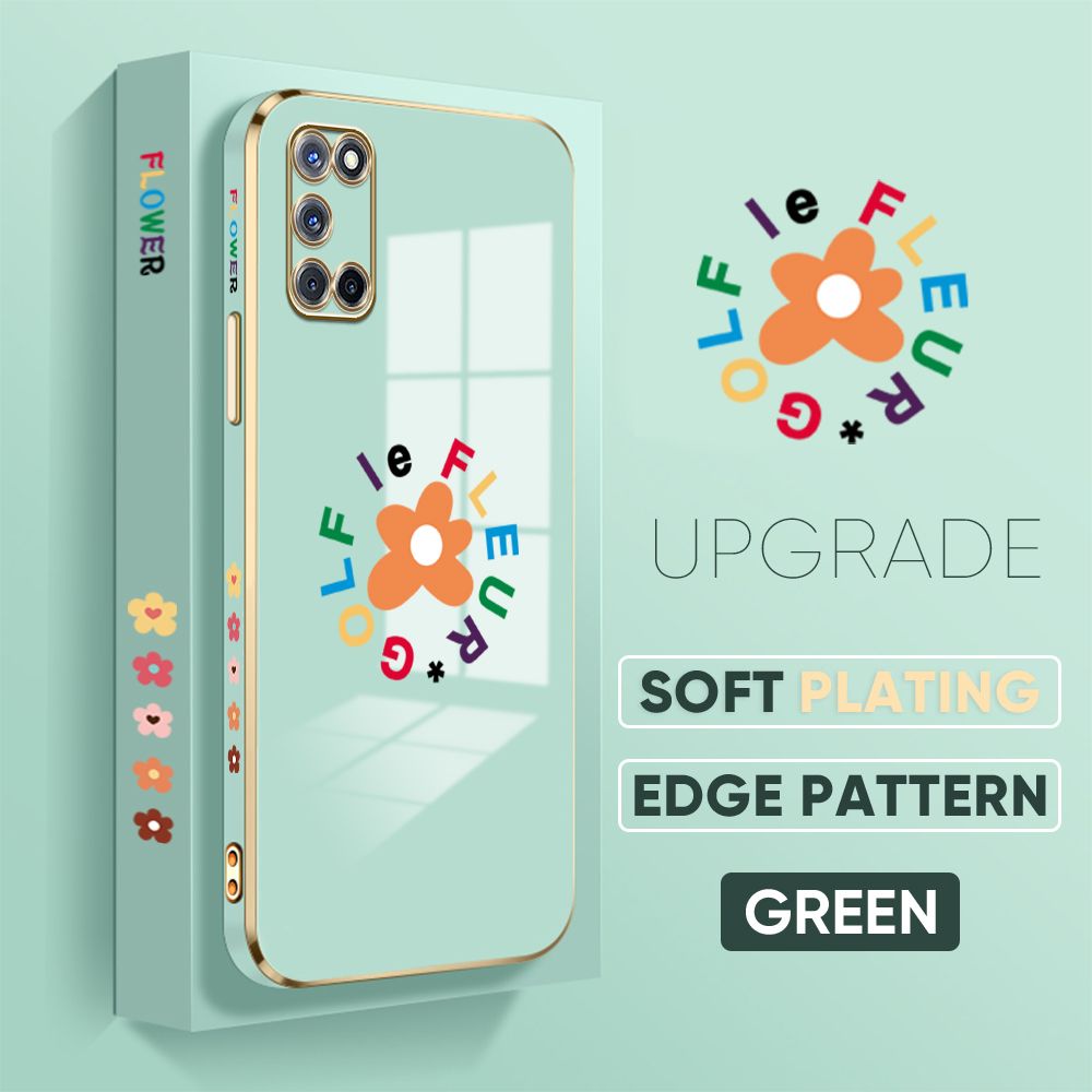 TA for OPPO A52 / A92 Back Cover Little Orange Blossom Luxury 6D Plating Case Side Pattern Soft Silicone Square Phone Case
