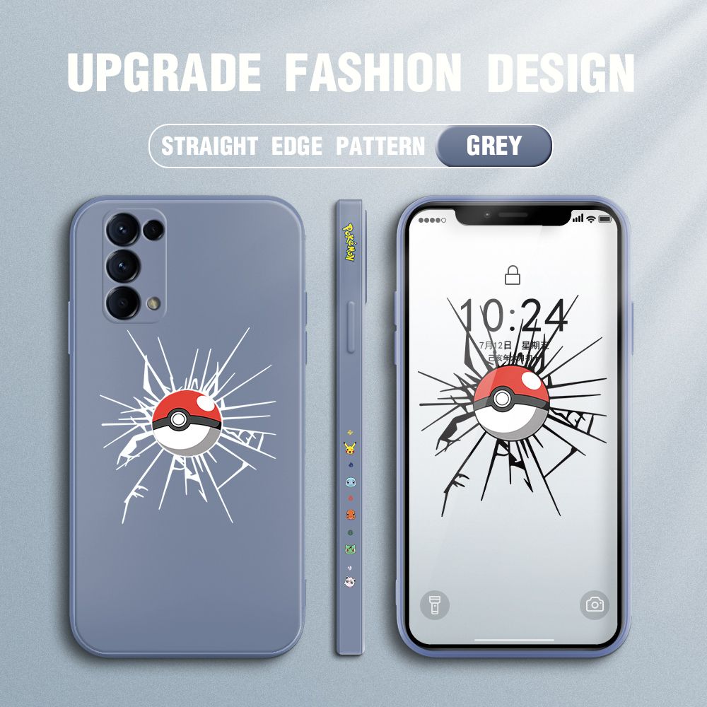 Jizetin for OPPO Reno 5 Pro 5G Case Cartoon Pokémon Pocket Monster Design Side Design Phone Case Square Edge Pattern Liquid Silicone Cases Full Cover Camera Shockproof Protective Case