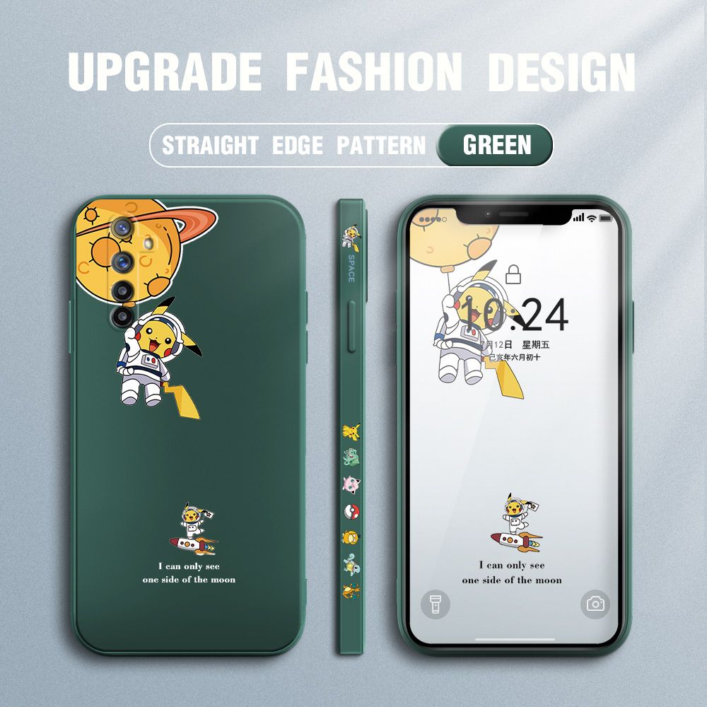 Jizetin for Realme 6 Pro Case Side Design Phone Cover Cute Astronaut Pikachu Cover Square Edge Pattern Liquid Silicone Trend Case