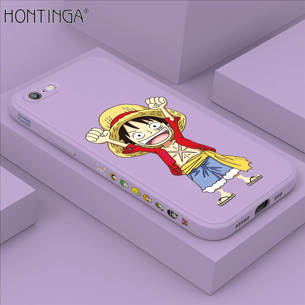 Hontinga for iPhone 6 Plus / 6s Plus Case Side Design Anime Cartoon Luffy Back Cover Soft Square Edge Pattern Liquid Silicone Trend Phone Cases