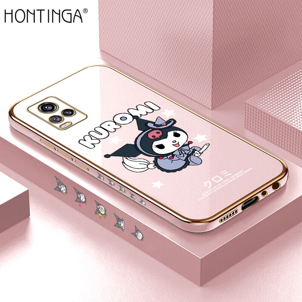 Hontinga for Vivo V20 / V20 2021 Back Cover Luxury 6D Plating Cartoon Little Witch Side Pattern Case Soft Silicone Square Phone Cases