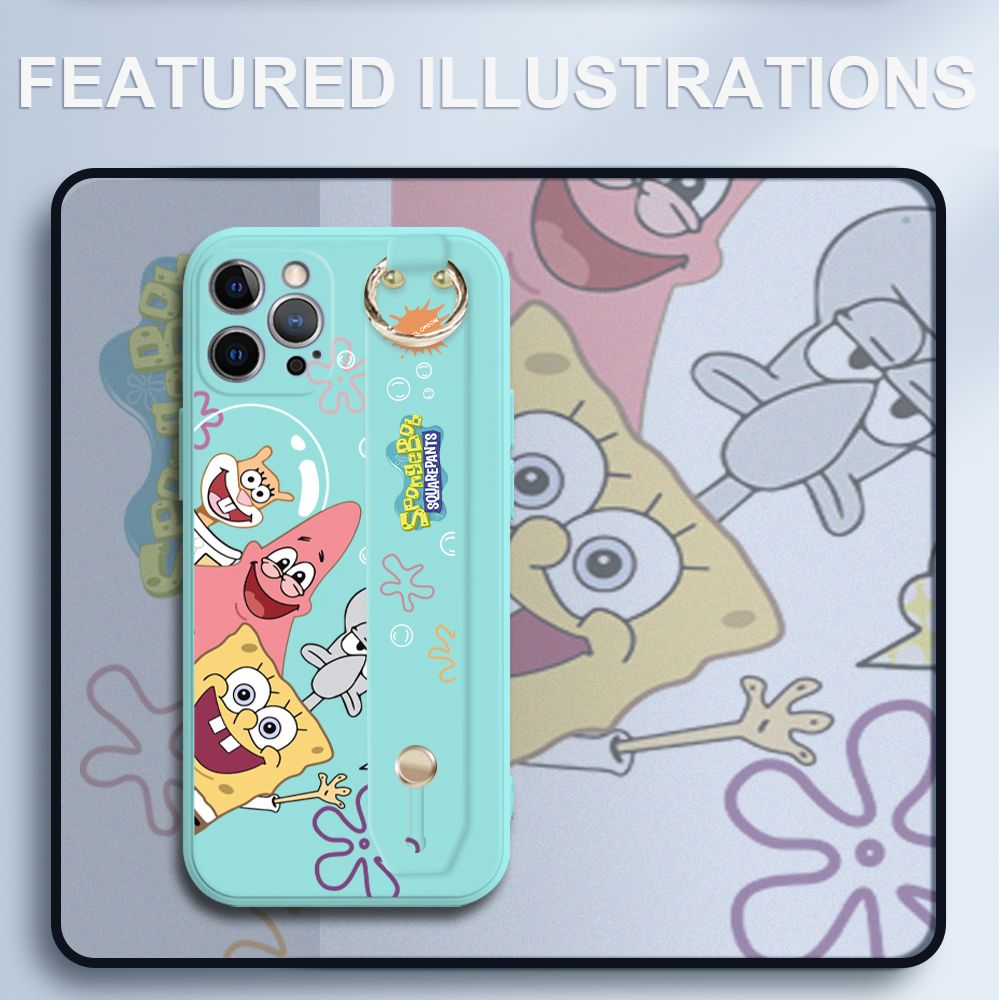 UCUC for iPhone 12 Pro Wrist Strap Case Funny Cartoon Sea Creatures Cover Ultra Thin Anti Fall Liquid Silicone Phone Case