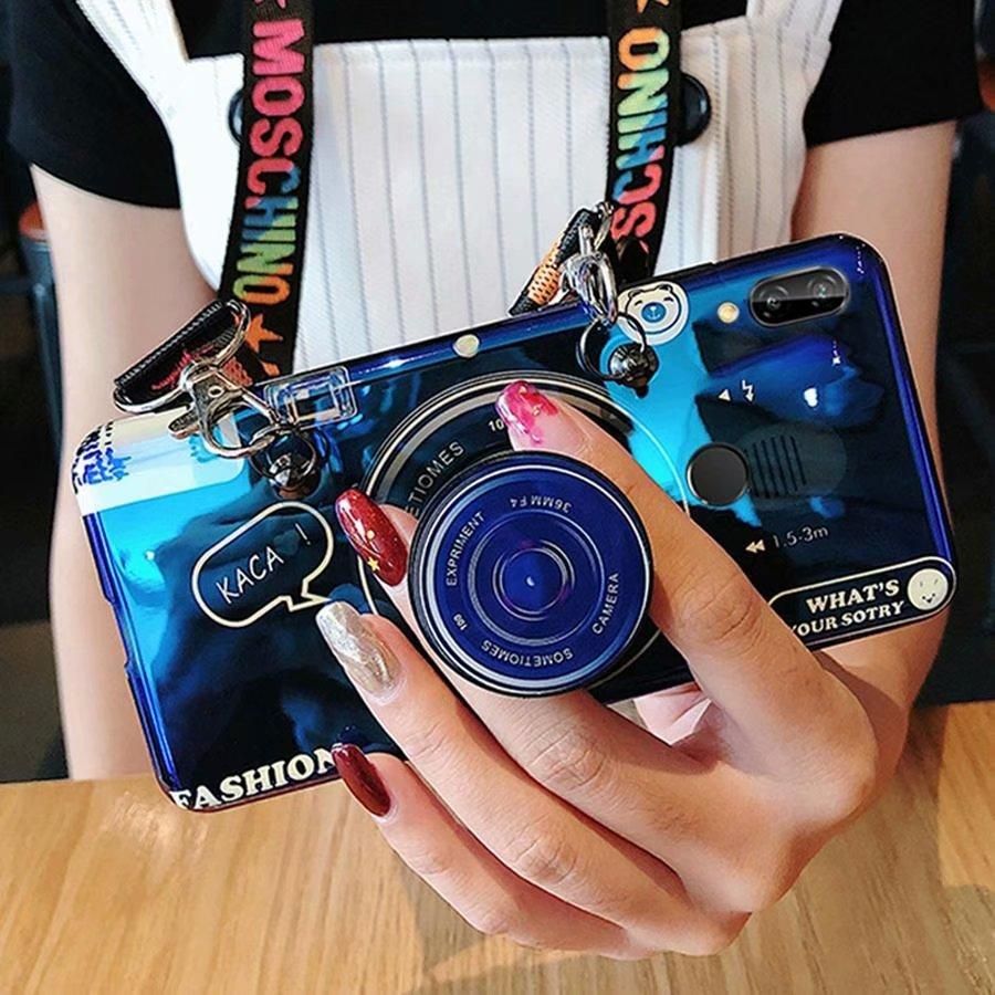 For Huawei Y6P  / Y8P  / Y7P  / Y5P  / Y7A / Y9A / Huawei Y9S Casing Retro Camera lanyard Strap With Grip Holder Stand For Huawei Y9S Realme XT Silicone Phone Case